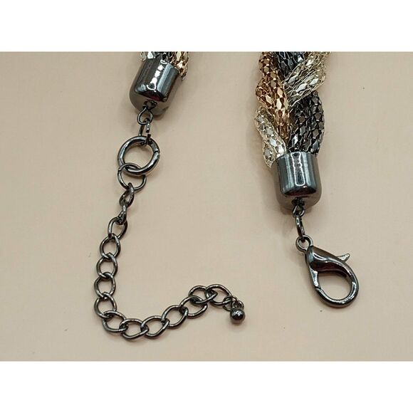Mesh Chain Silver Gold Tone Black Adjustable Braided Vintage Necklace - Picture 3 of 7